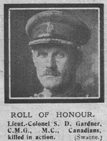Gardner S D Lt Col CMG MC 7th Attd 38th Canadian Infantry The Graphic 9th Oct 1918