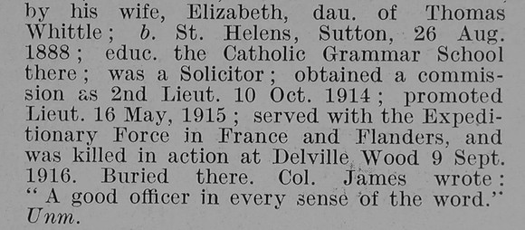 Frodsham W T Lt 5th South Lancs Regiment Obit Part 2 De  Ruvignys Roll Of Honour Vol 3