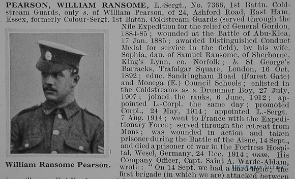 Pearson W R L/Sergt 7366 1st Coldstream Guards Obit Part 1 De Ruvignys Roll Of Honour Vol 1