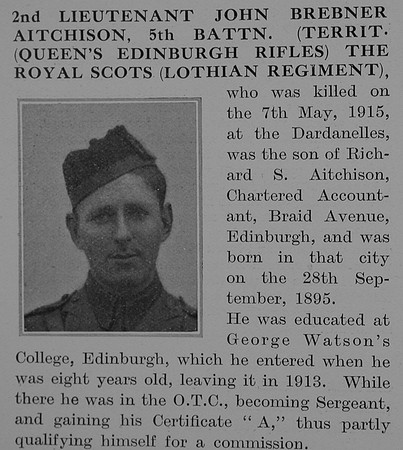 Aitchison J B 2nd Lt 5th Royal Scots Obit Part 1 The Bond Of Sacrifice Vol 2
