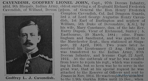 Cavendish G L J Captain Indian Army Obituary Part 1 De Ruvignys Roll Of Honour Vol 1