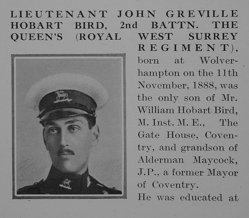Bird J G H Lt 2nd Queens Royal West Surrey Regiment Obit Part 1 The Bond Of Sacrifice Vol 1