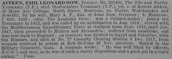Aitken E L D Tpr Fife & Forfar Yeomanry Obit De Ruvignys Roll Of Honour Vol 4