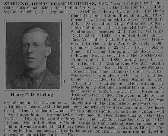 Stirling H F D Major MC Indian Army Obit De Ruvignys Roll Of Honour Vol 3