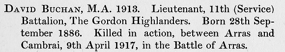 Buchan D Lt 11th Gordon Highlanders Obit