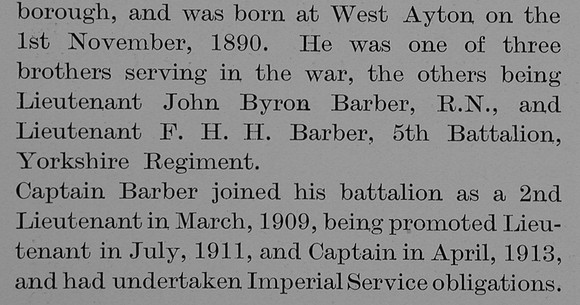 Barber G C Captain 5th Yorkshire Regiment Obit Part 2 The Bond Of Sacrifice Vol 2