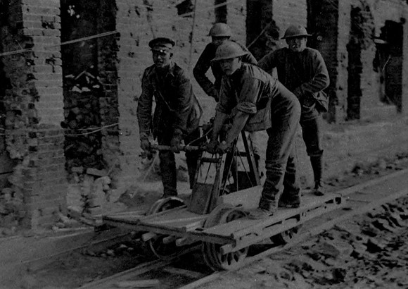 Canadians Trolleying On A Light Railway In Flanders
