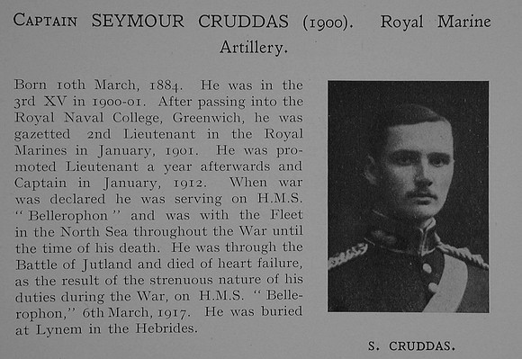 Cruddas S Captain Royal Marine Artillery Obit Dulwich College Roll Of Honour