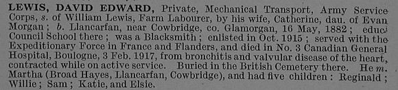 Lewis D E Pte M2/151092 Army Service Corps Obit De Ruvignys Roll Of Honour Vol 4