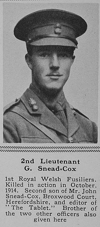 Snead-Cox G P J 2nd Lt 1st Royal Welsh Fusiliers The Sphere 29th July 1916