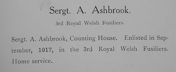 Ashbrook A Sergt 3rd Royal Welsh Fusiliers Record William Graham Co Roll Of Honour