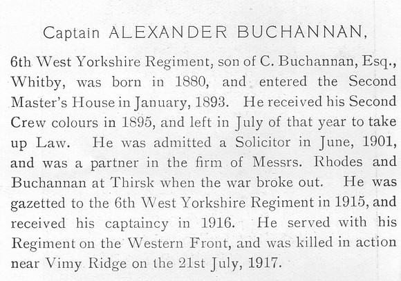 Buchannan A Captain 6th Attd 16th West Yorkshire Regiment Obit