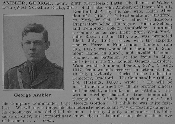Ambler G Lt 6th West Yorkshire Regiment Obit De Ruvignys Roll Of Honour Vol 3