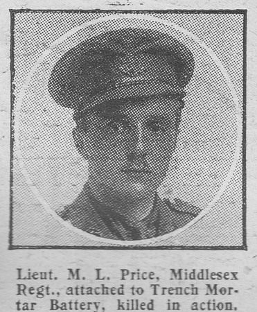 Price M L Lt 7th Middlesex Regiment The Graphic 25th July 1916