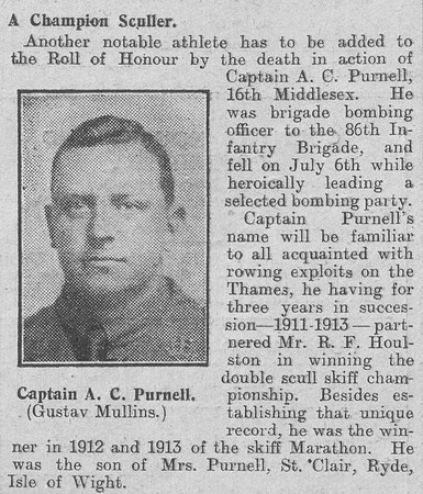 Purnell A C Captain 16th Middlesex Regiment The Graphic 22nd July 1916