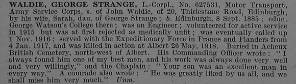 Waldie G S LCpl 627531 Army Service Corps Obit De Ruvignys Roll Of Honour Vol 4