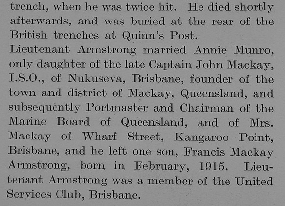 Armstrong F L Lt 15th Australian Infantry Obit Part 5 The Bond Of Sacrifice Vol 2