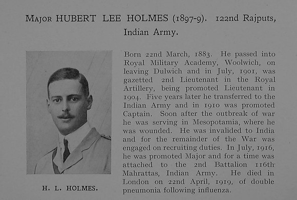 Holmes H L Major Indian Army Obit Dulwich College Roll Of Honour