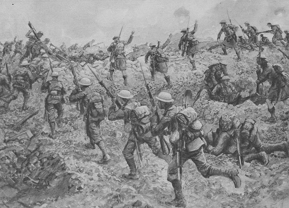 British Infantry Rushing A German Trench On The Somme