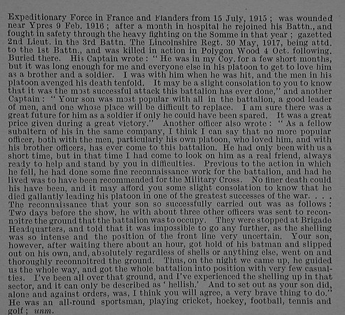 Lish J H 2nd Lt 3rd Lincolnshire Regiment Obit Part 2 De Ruvignys Roll Of Honour Vol 4