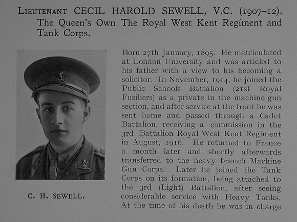 Sewell C H Lt VC Queen's Own (Royal West Kent Regiment) Attd Tank Corps Obit Part 1 Dulwich College Roll Of Honour