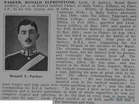 Parker R E Lt Royal Horse Artillery Obit De Ruvignys Roll Of Honour Vol 1