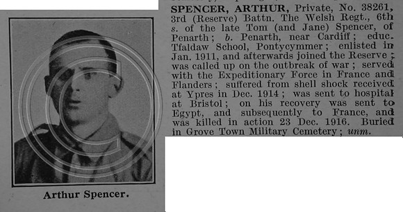Spencer A Pte 38261 2nd  Royal Welsh Fusiliers Obit De Ruvignys Roll Of Honour Vol 4