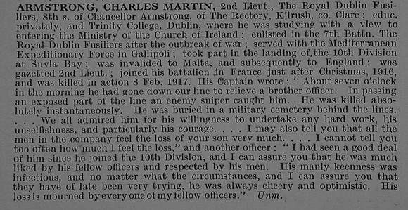 Armstrong C M 2nd Lt Royal Dublin Fusiliers Obit De Ruvignys Roll Of Honour Vol 4