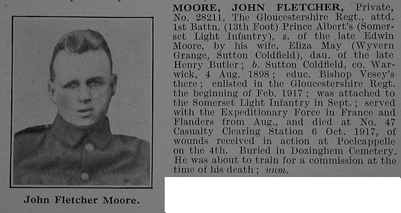 Moore J F Pte 1st Somerset Light Infantry Obit De Ruvignys Roll Of Honour Vol 3