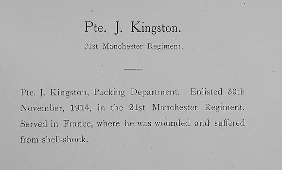 Kingston J Pte 21st Manchester Regiment Record William Graham Co Roll Of Honour