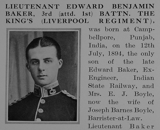 Baker E B Lt Kings Liverpool Regiment Obit Part 1 The Bond Of Sacrifice Vol 1