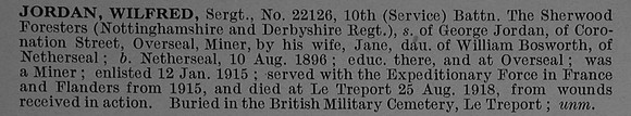Jordan W Sergt 22126 10th Notts & Derby Regiment Obit De Ruvignys Roll Of Honour Vol 4