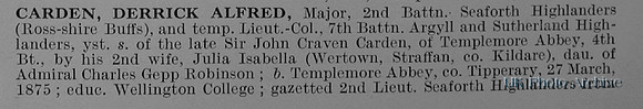 Carden D A Major 2nd Seaforth Highlanders Obituary Part 1 De Ruvignys Roll Of Honour Vol 1