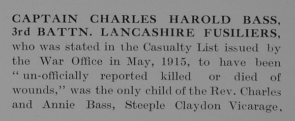 Bass C H Captain 3rd Lancashire Fusiliers Obit Part 1 The Bond Of Sacrifice Vol 1