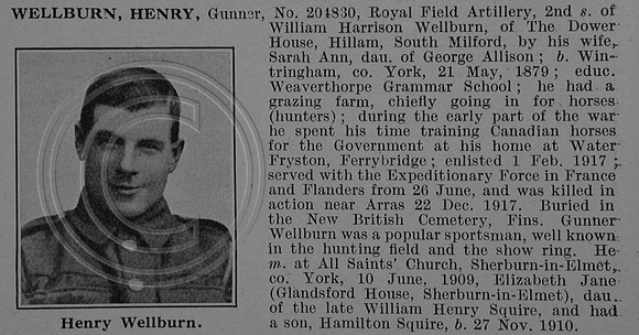 Wellburn H Gnr 204830 Royal Field Artillery Obit De Ruvignys Roll Of Honour Vol 4