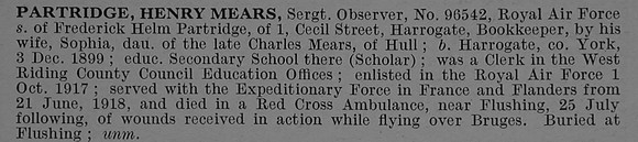 Partridge H M Sergt Obs 96542 Royal Air Force Obit De Ruvignys Roll Of Honour Vol 4