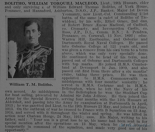 Bolitho W T M Lt 19th Hussars Obituary De Ruvignys Roll Of Honour Vol 1