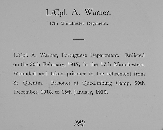 Warner A LCpl 17th Manchester Regiment Record William Graham Co Roll Of Honour