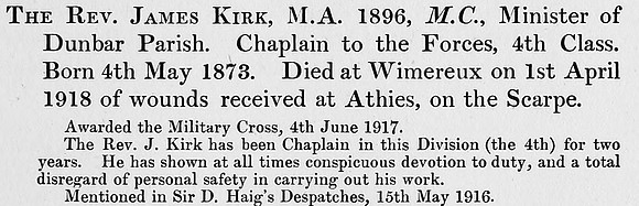 Kirk J Army Chaplain MC Obit St Andrews University Roll Of Honour