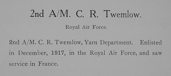Twemlow C R 2nd AM Royal Air Force Record William Graham Co Roll Of Honour