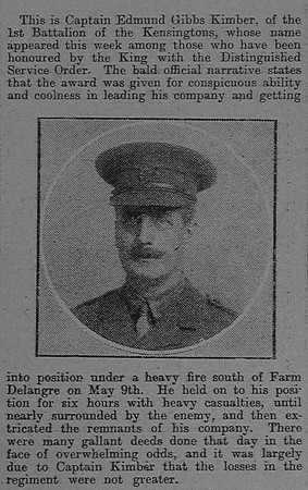 Kimber E G Captain DSO 13th London Regiment Part 1 The Graphic 8th July 1915