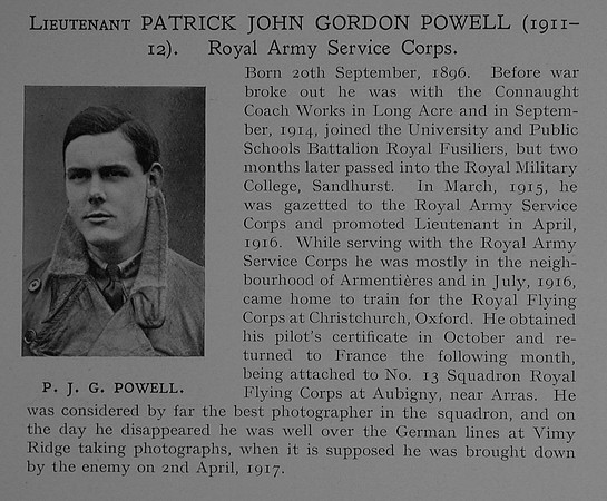 Powell P J G Lt Army Service Corps Obit Dulwich College Roll Of Honour