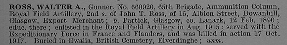 Ross W A Gnr 660920 Royal Field Artillery Short Obit De Ruvignys Roll Of Honour Vol 4