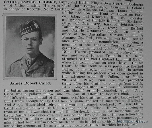 Caird J R Captain 2nd Kings Own Scottish Borderers Obituary De Ruvignys Roll Of Honour Vol 1