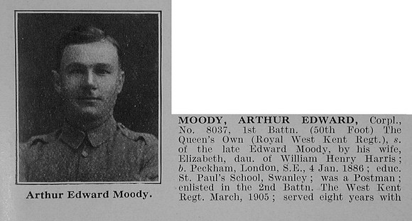 Moody A E Pte 1st Queens Own Royal West Kent Regiment Obit Part 1 De Ruvignys Roll Of Honour Vol 3