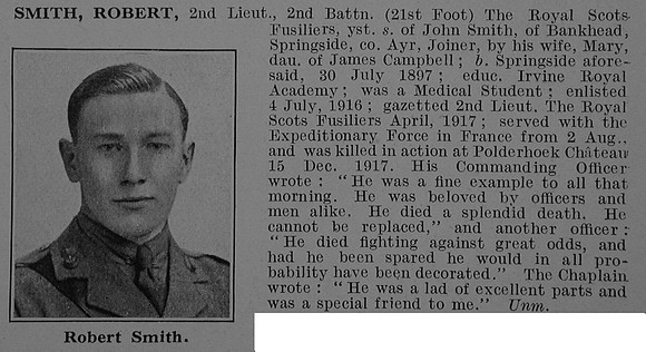 Smith R 2nd Lt 2nd Royal Scots Fusiliers Obit De Ruvignys Roll Of Honour Vol 3
