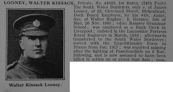 Looney W K Pte 44629 1st South Wales Borderers Obit De Ruvignys Roll Of Honour Vol 4