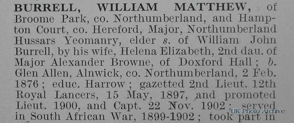 Burrell W M Major Northumberland Hussars Obituary Part 1 De Ruvignys Roll Of Honour Vol 1