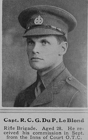 Le Blond R C G Du P Captain Rifle Brigade The Sphere 19th Jun 1915