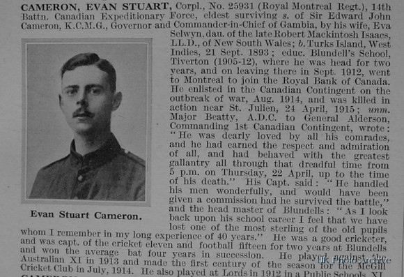 Cameron E S Cpl 25931 14th Canadian Infantry Obituary De Ruvignys Roll Of Honour Vol 1